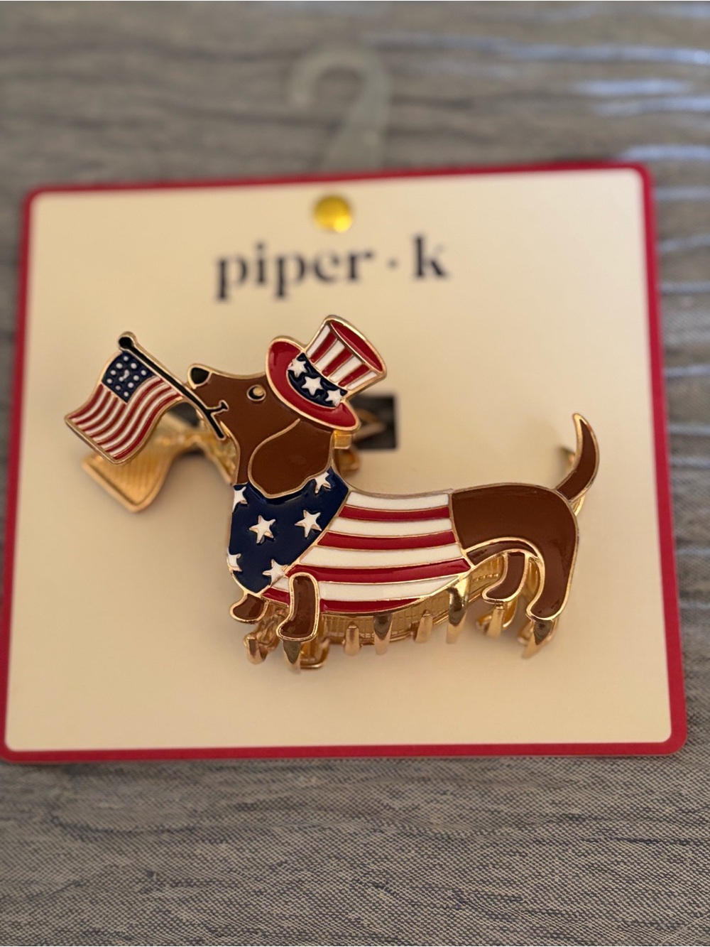 Piper Patriotic Dachshund Pin - Red White Blue with Brown